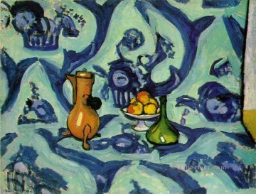 Fauvismo Painting - Bodegón con mantel azul Fauvismo